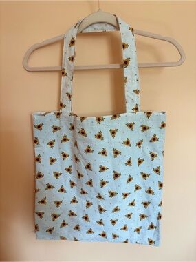 Sunflower Print Canvas Tote Bag - White & Yellow